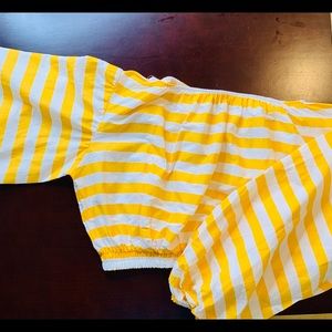 Yellow and white striped off shoulder top